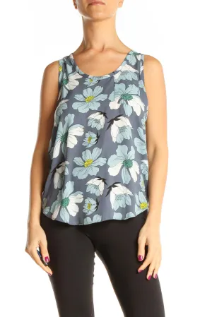 Gray Floral Print Casual Tank Top